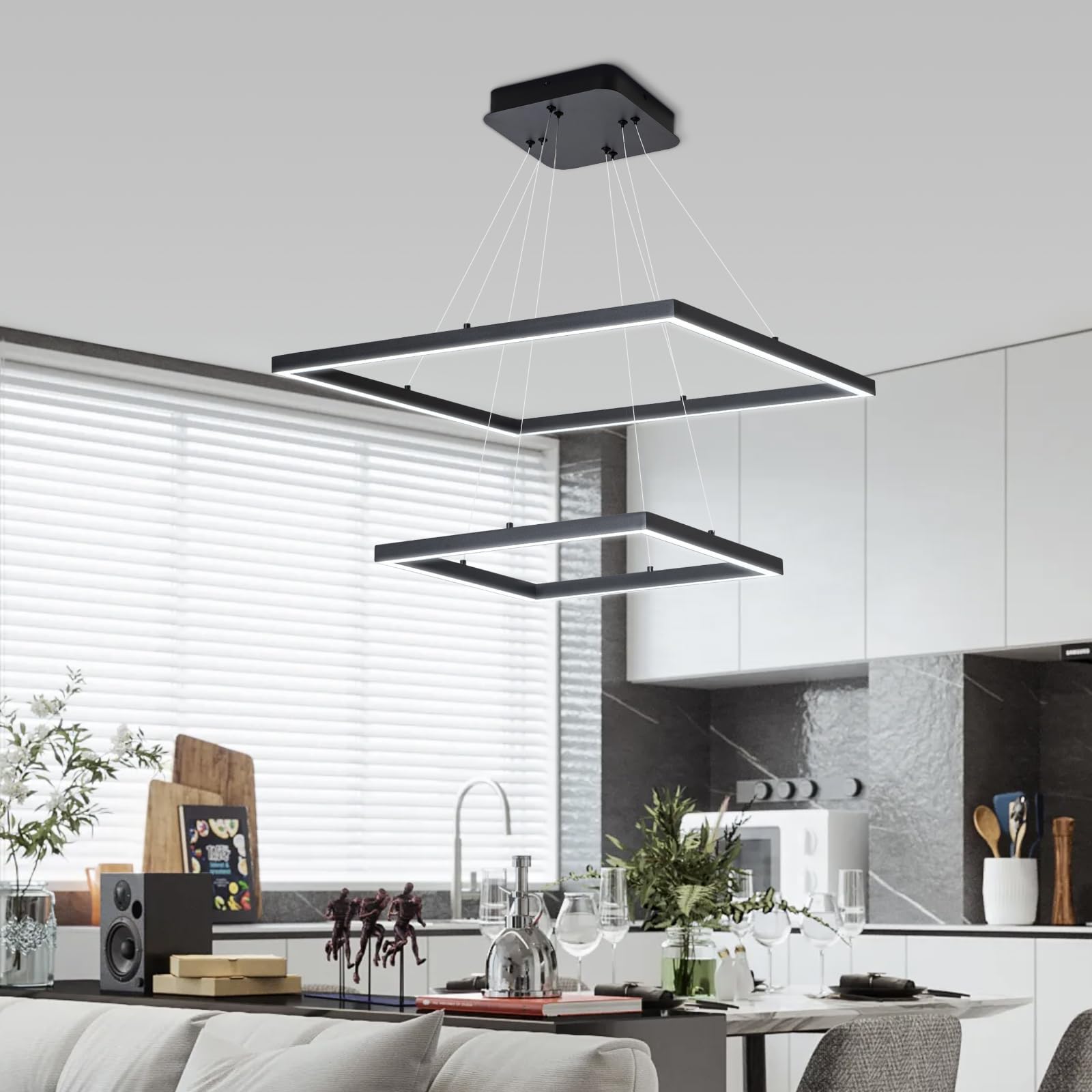 Modern LED Square Chandelier Dimmable Pendant Light