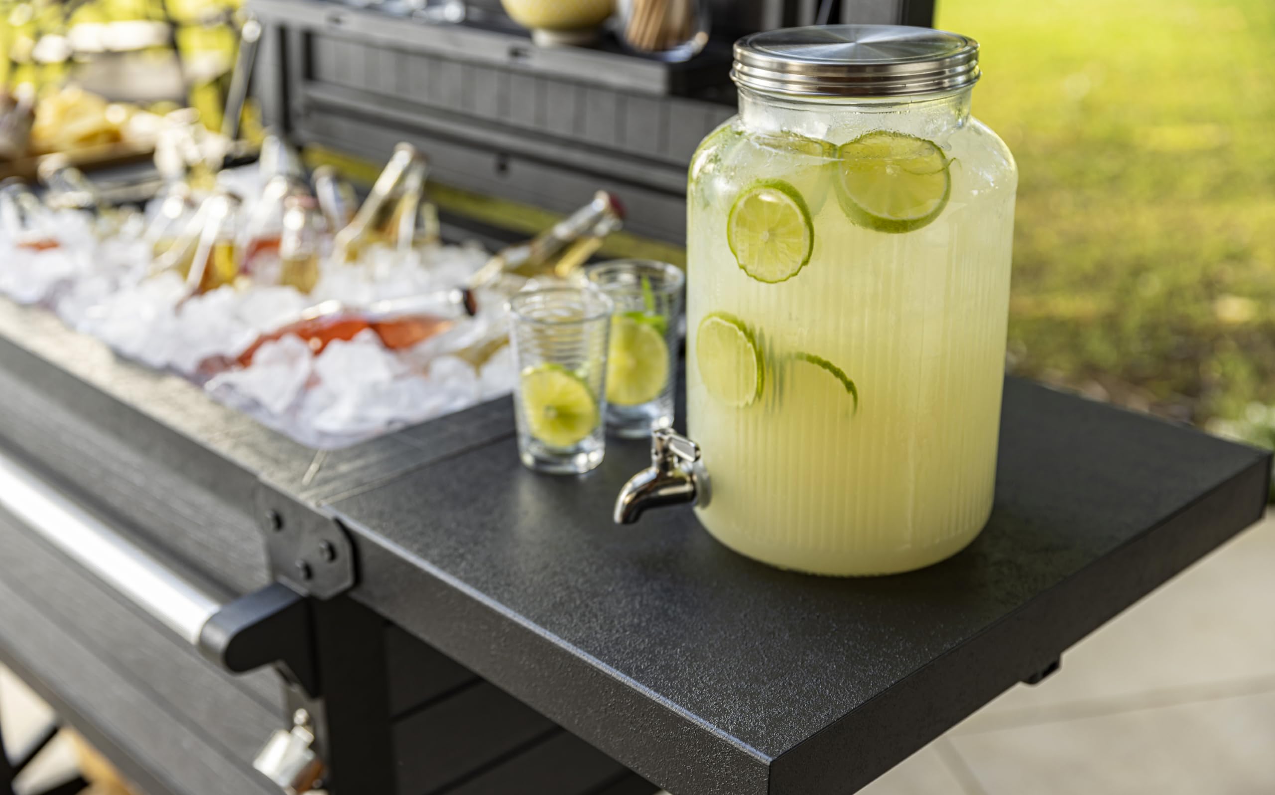 Outdoor Rolling Patio Cooler Cart with Bottle Opener