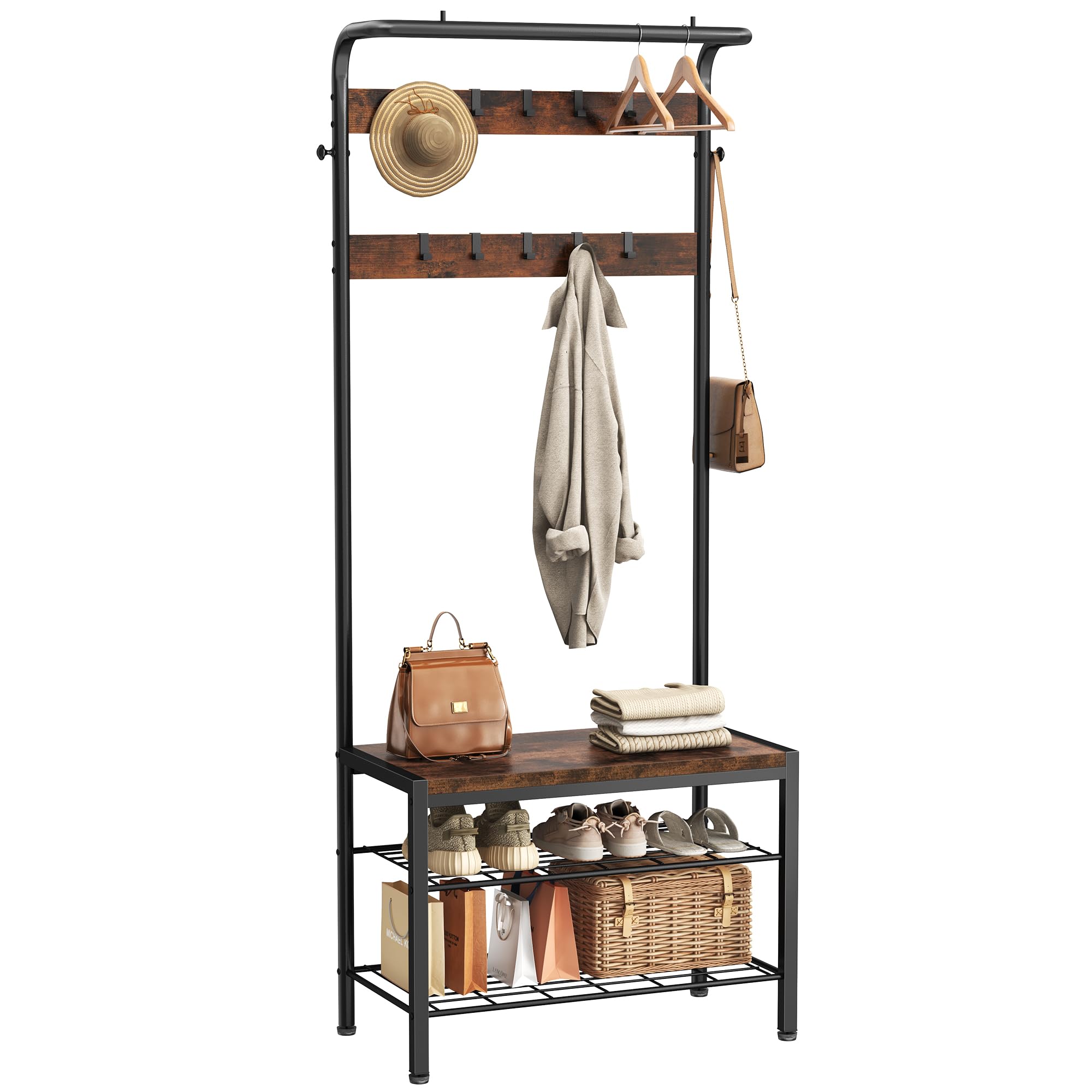 Hall Tree with Shoe Bench and Coat Rack