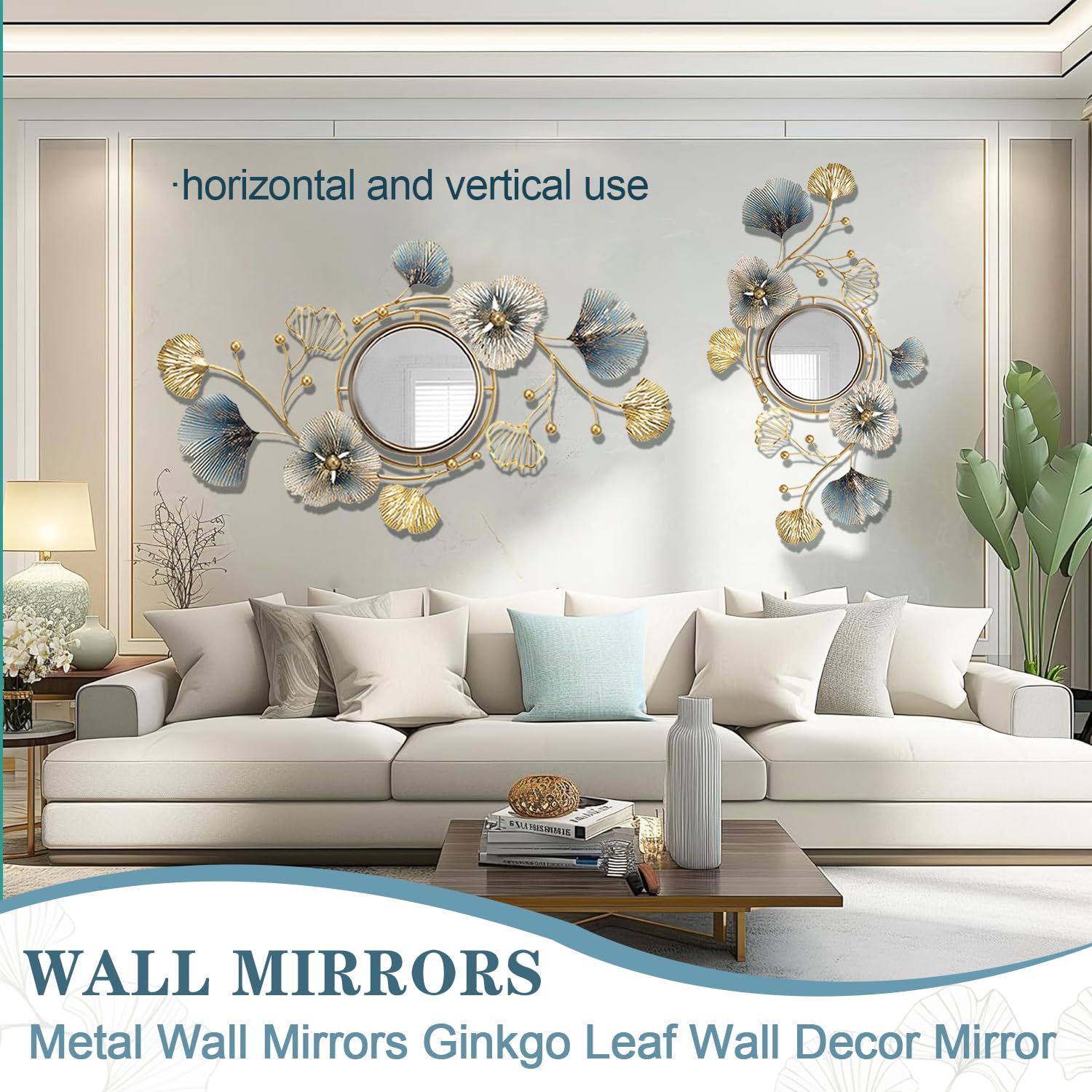 Ginkgo Leaf Wall Mirror Gold Metal 3D Decorative