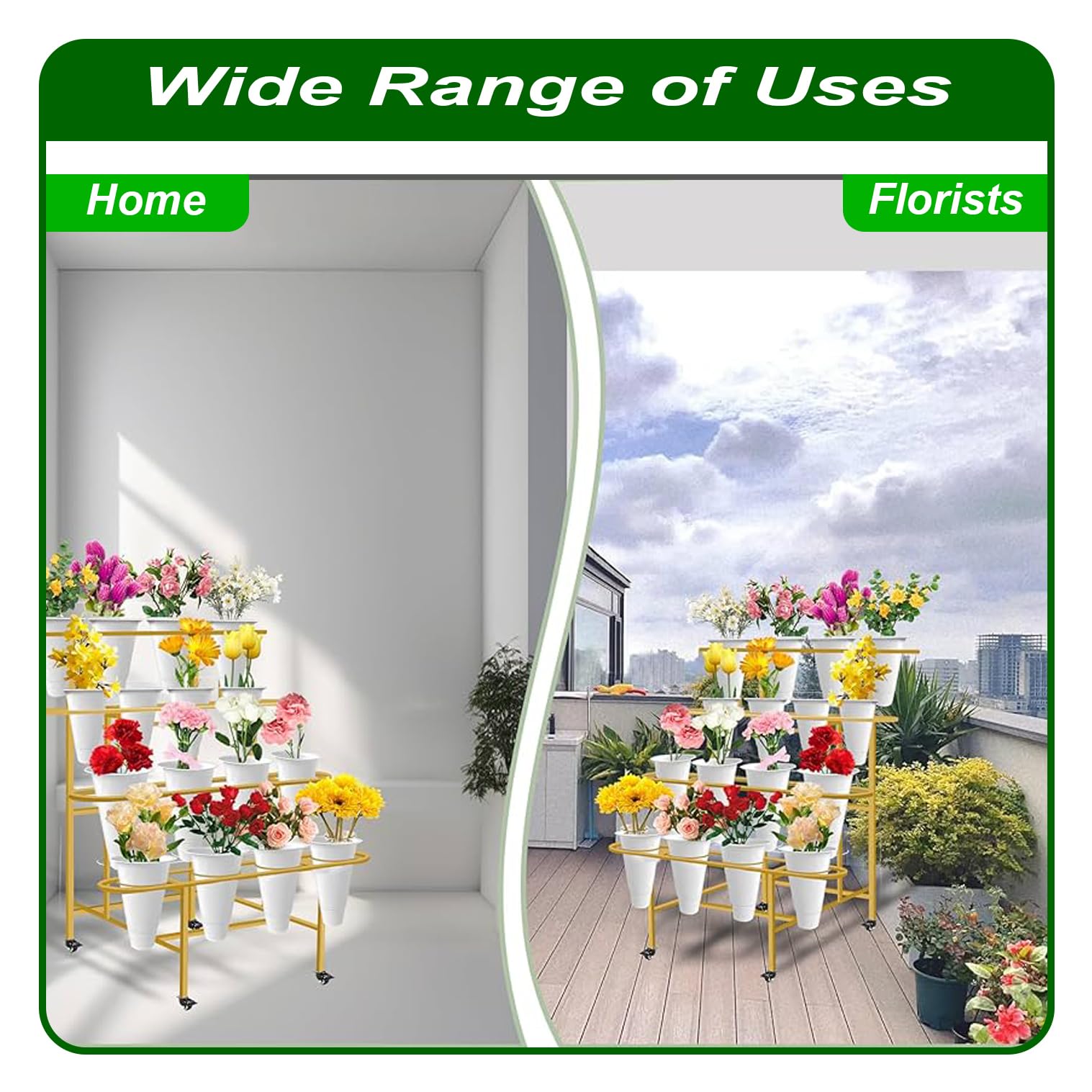 4-Tier Metal Flower Display Stand with 16 Buckets