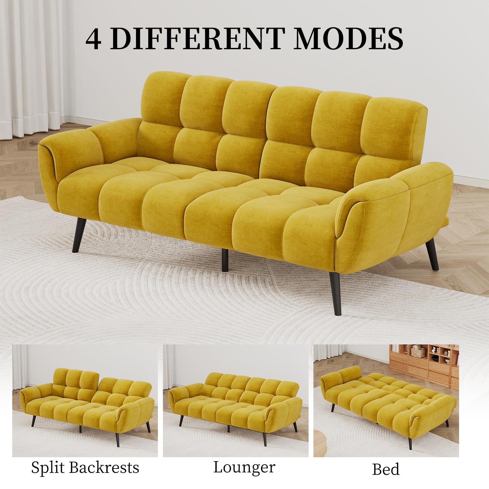 Convertible Futon Sofa Bed 76.77" Modern Linen Sleeper Couch