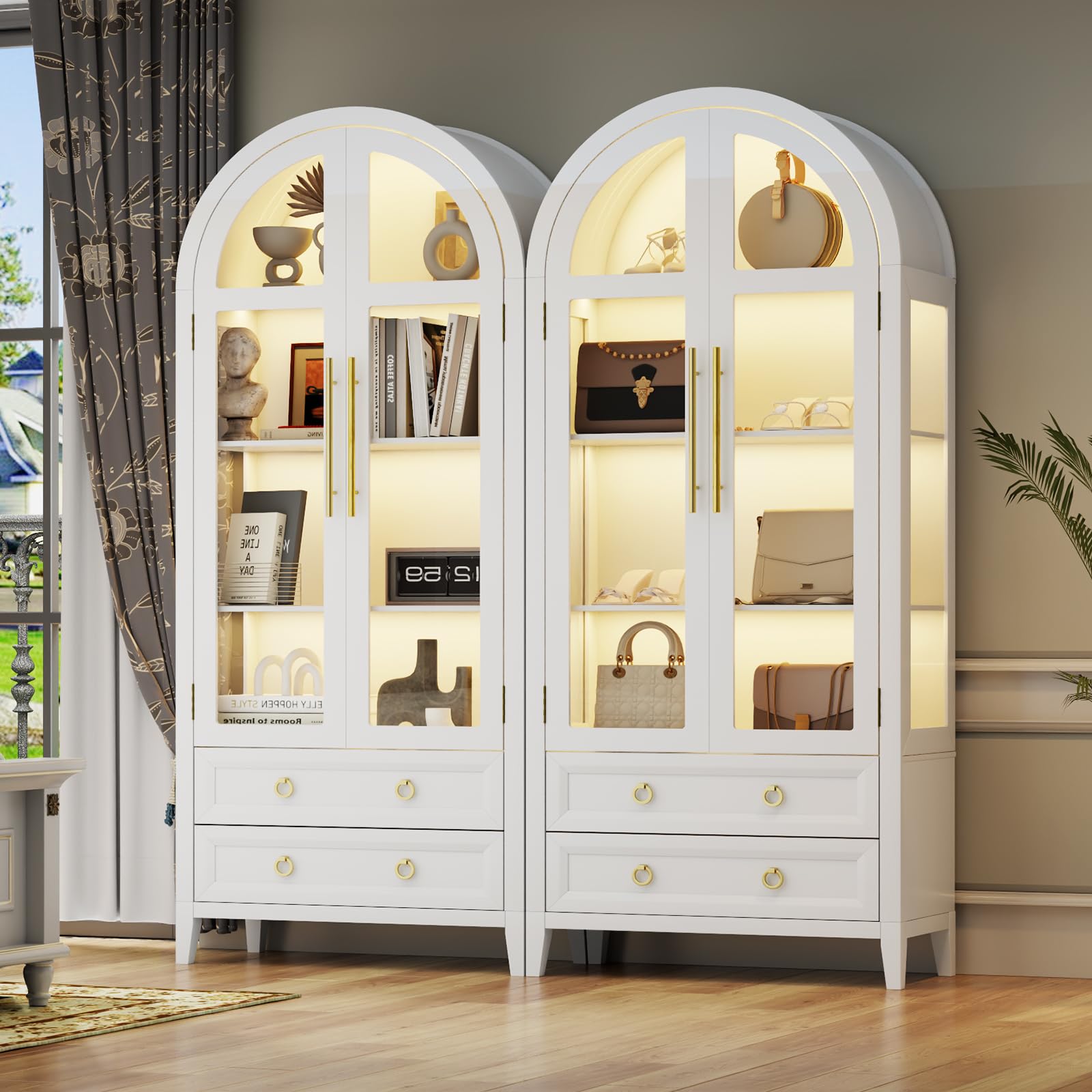 Arched Glass Display Cabinet with LED Lights