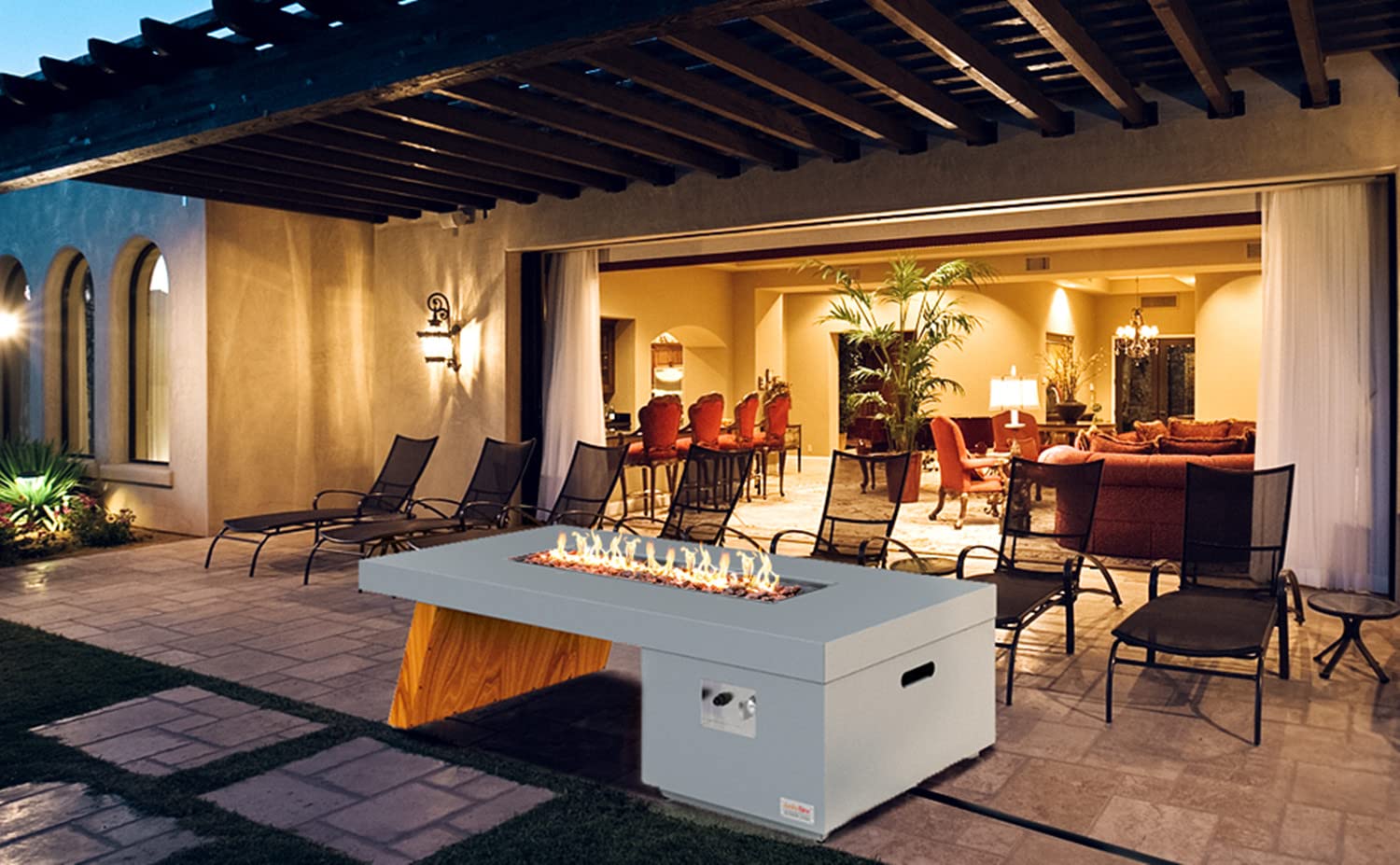 60" Propane Gas Fire Pit Table with Wooden-Visual Leg