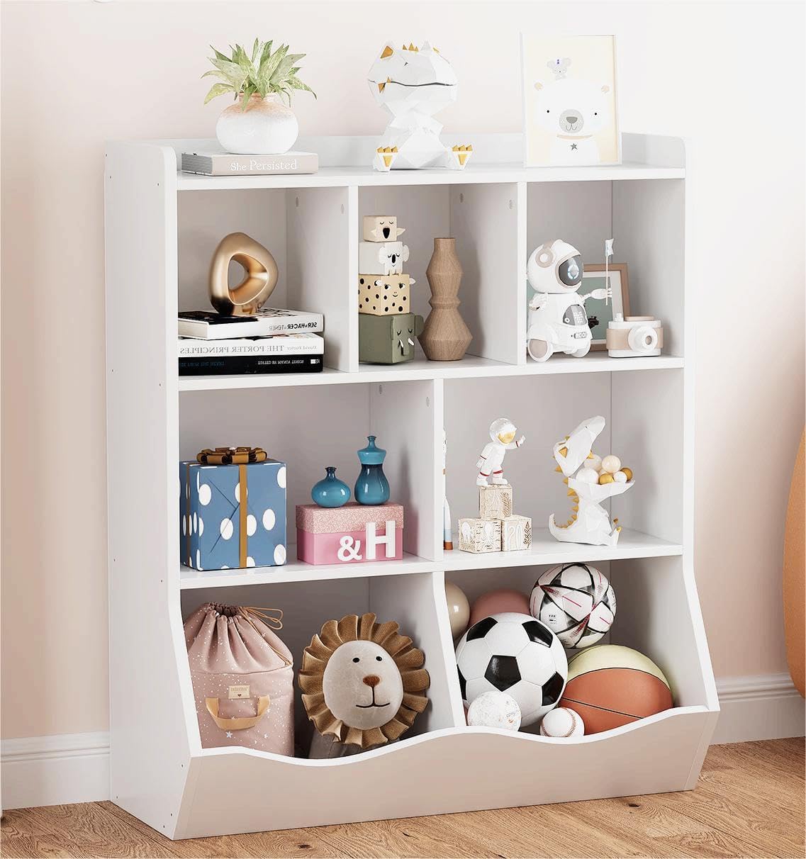 Rustic Brown Toy Storage Cabinet with Tilting Bins