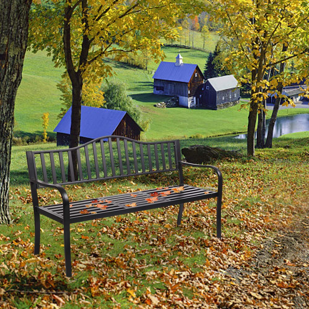 Outdoor Metal Bench with Built-in Table