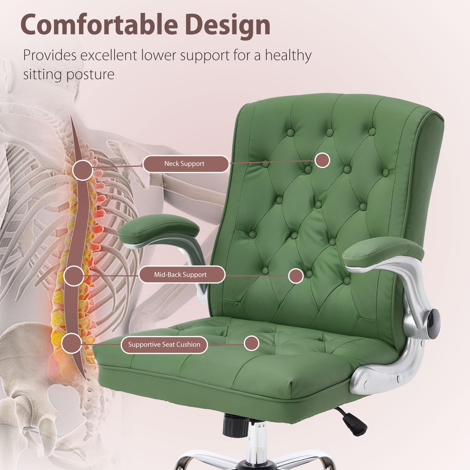 Mid-Back Leather Executive Office Chair with Flip-Up Arms