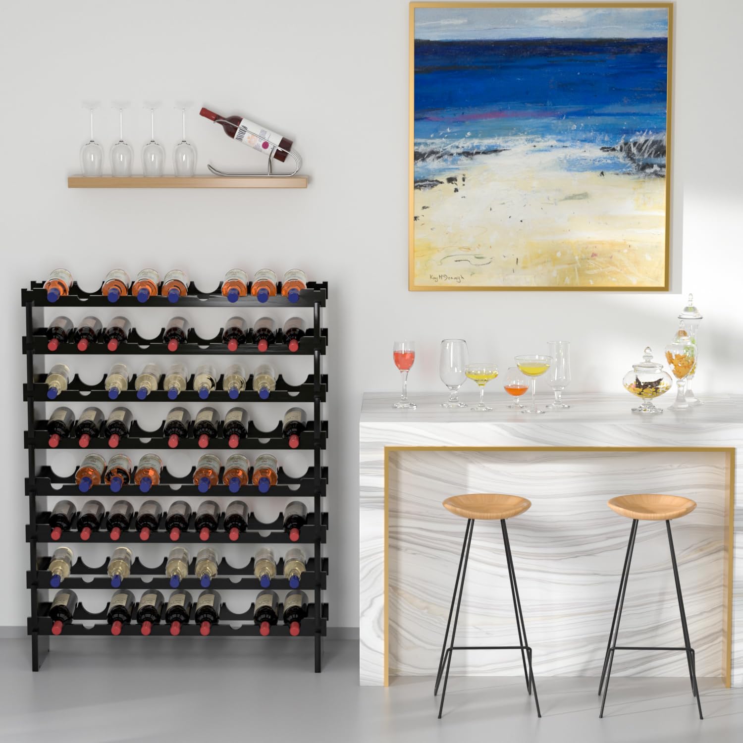 8-Tier Bamboo Wine Rack - 72 Bottle Freestanding Floor Storage