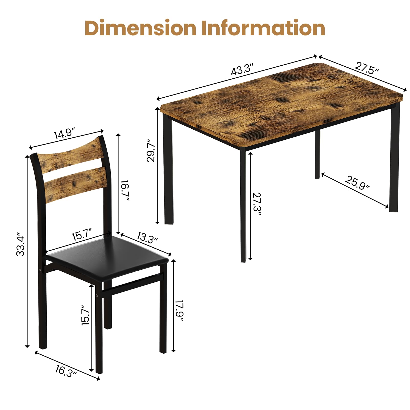 5-Piece Dining Table Set with 4 Upholstered Chairs