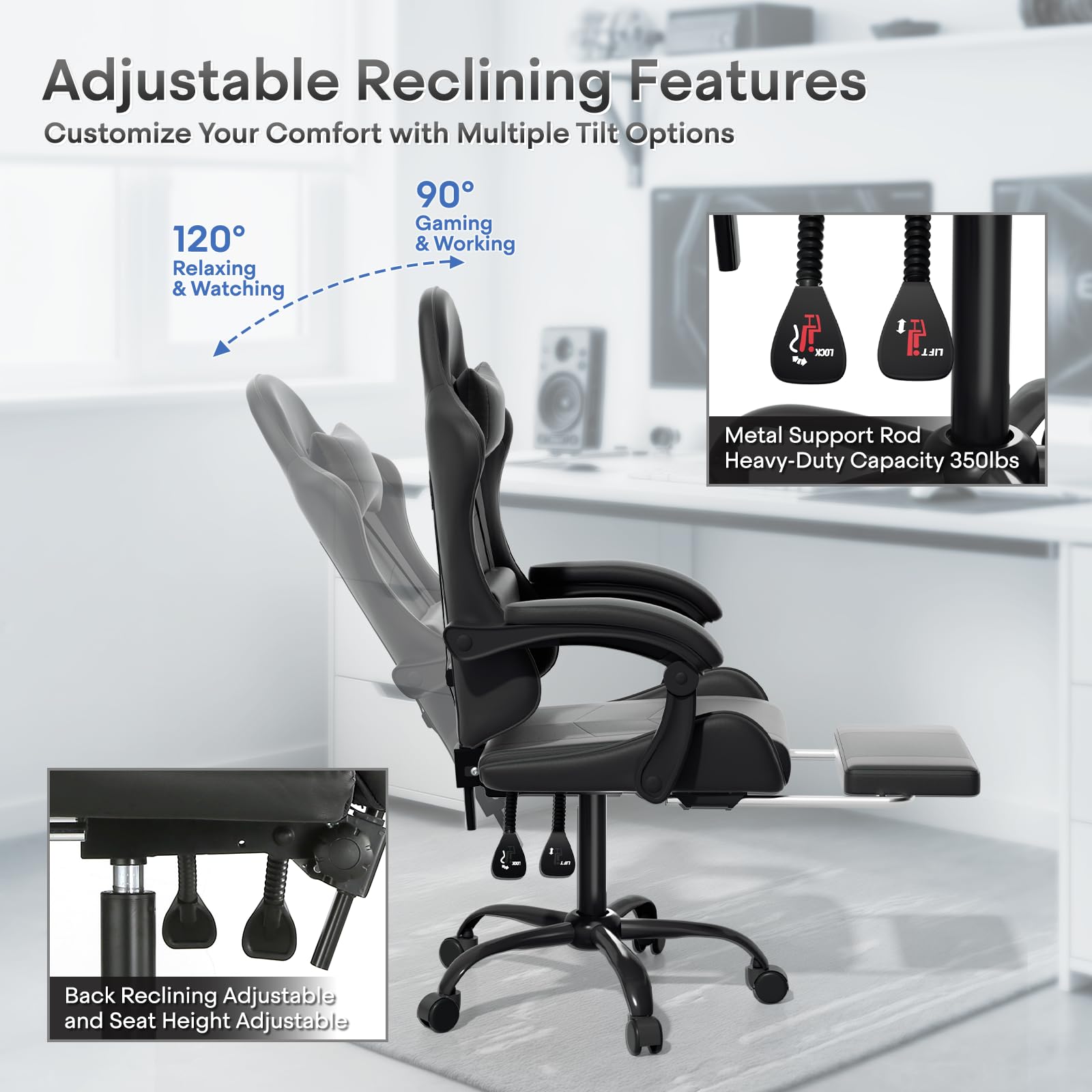Ergonomic Gaming Chair with Footrest and Lumbar Support