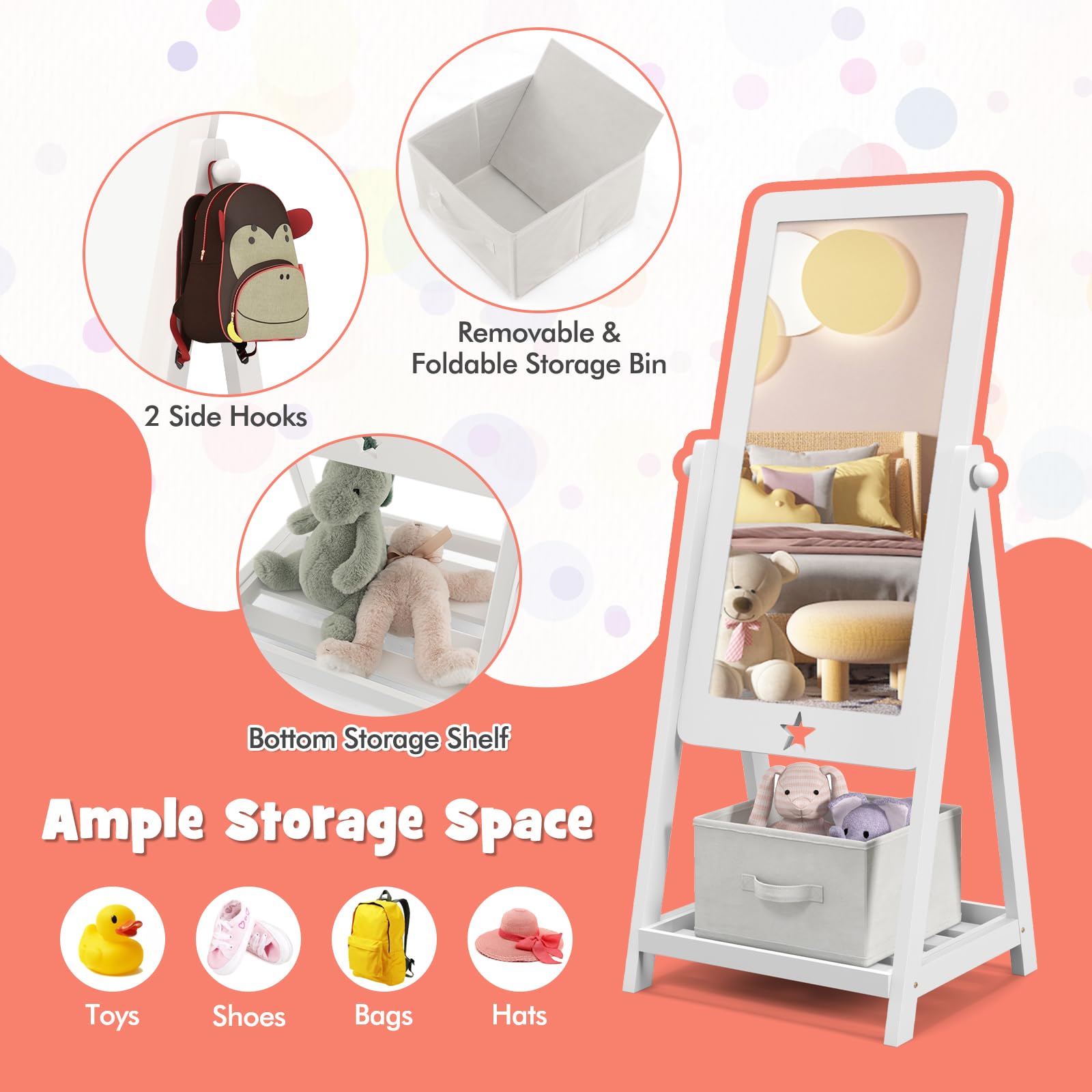 Kids Freestanding Mirror with Storage