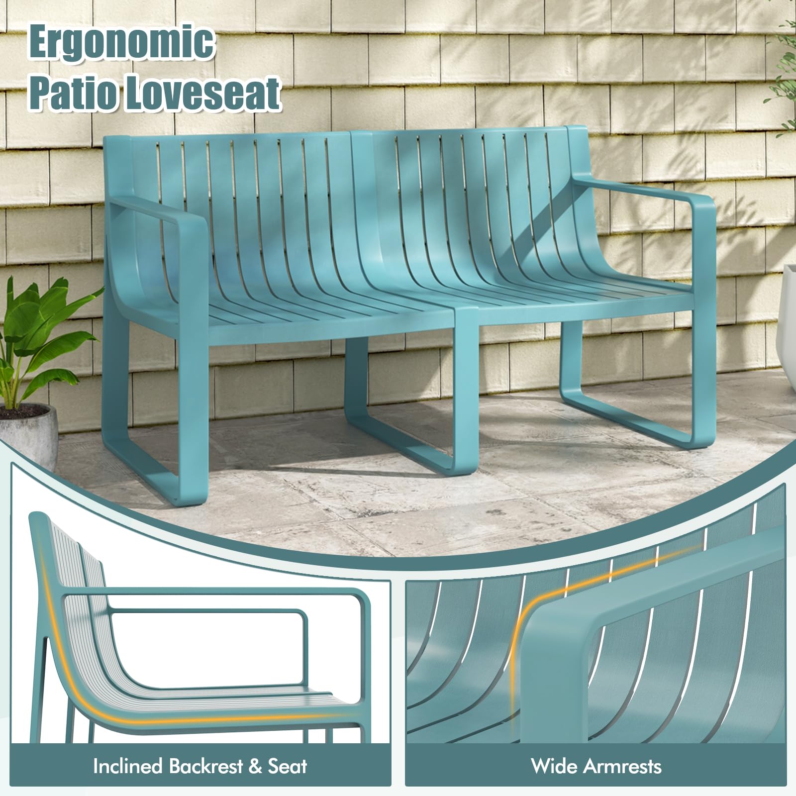 Weather-Resistant Patio Loveseat with Curved Backrest