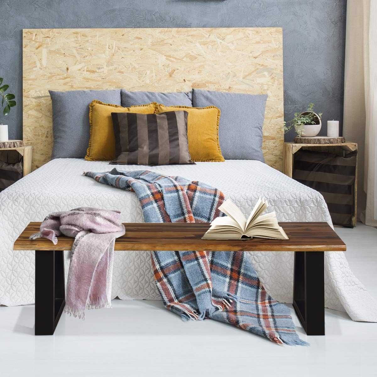 Acacia Wood Outdoor Bench Rustic Brown Black