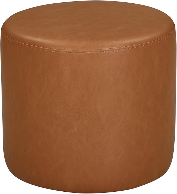 19" Wentworth Round Faux Leather Ottoman