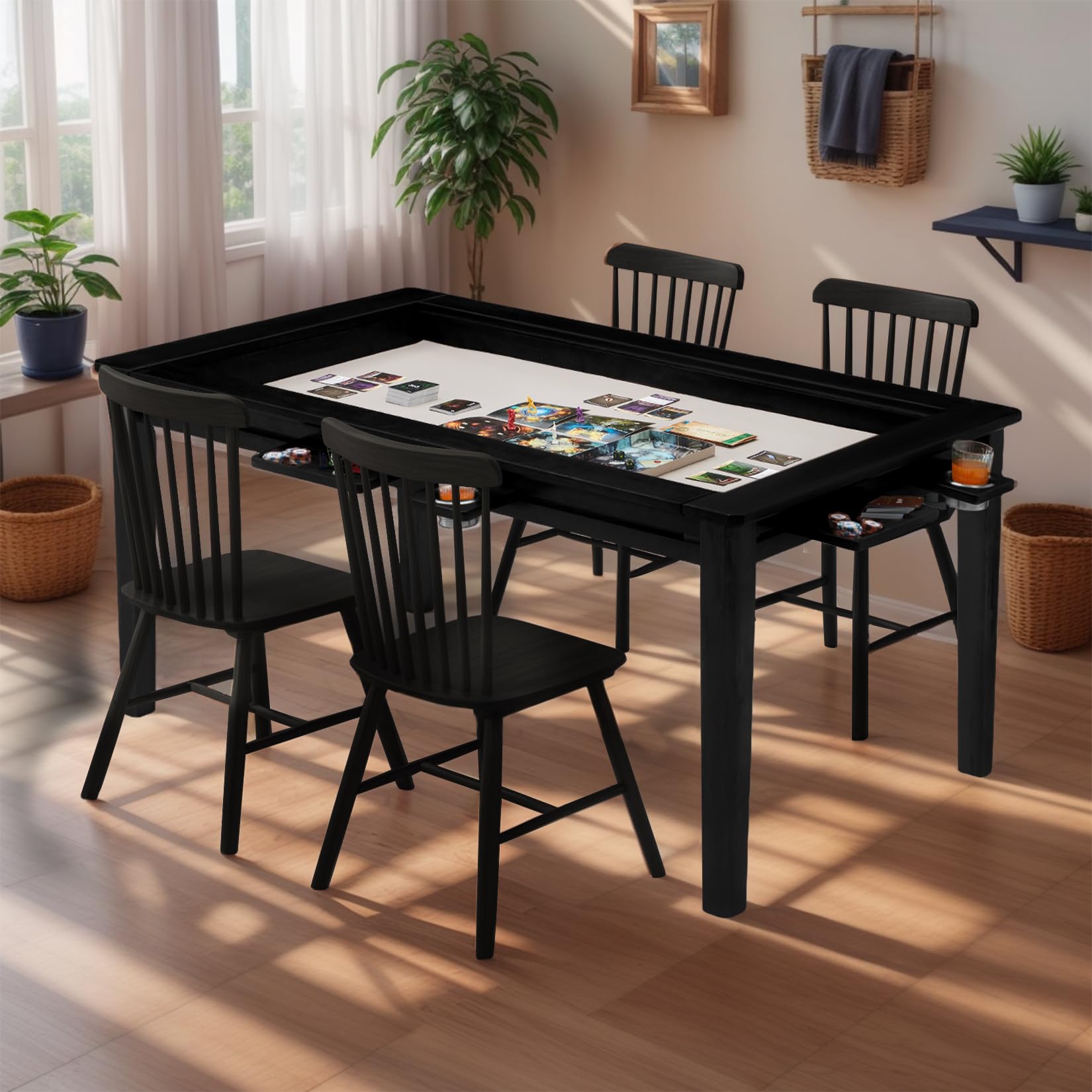 Solid Wood Board Game Table for 4-6 Players with Removable Top