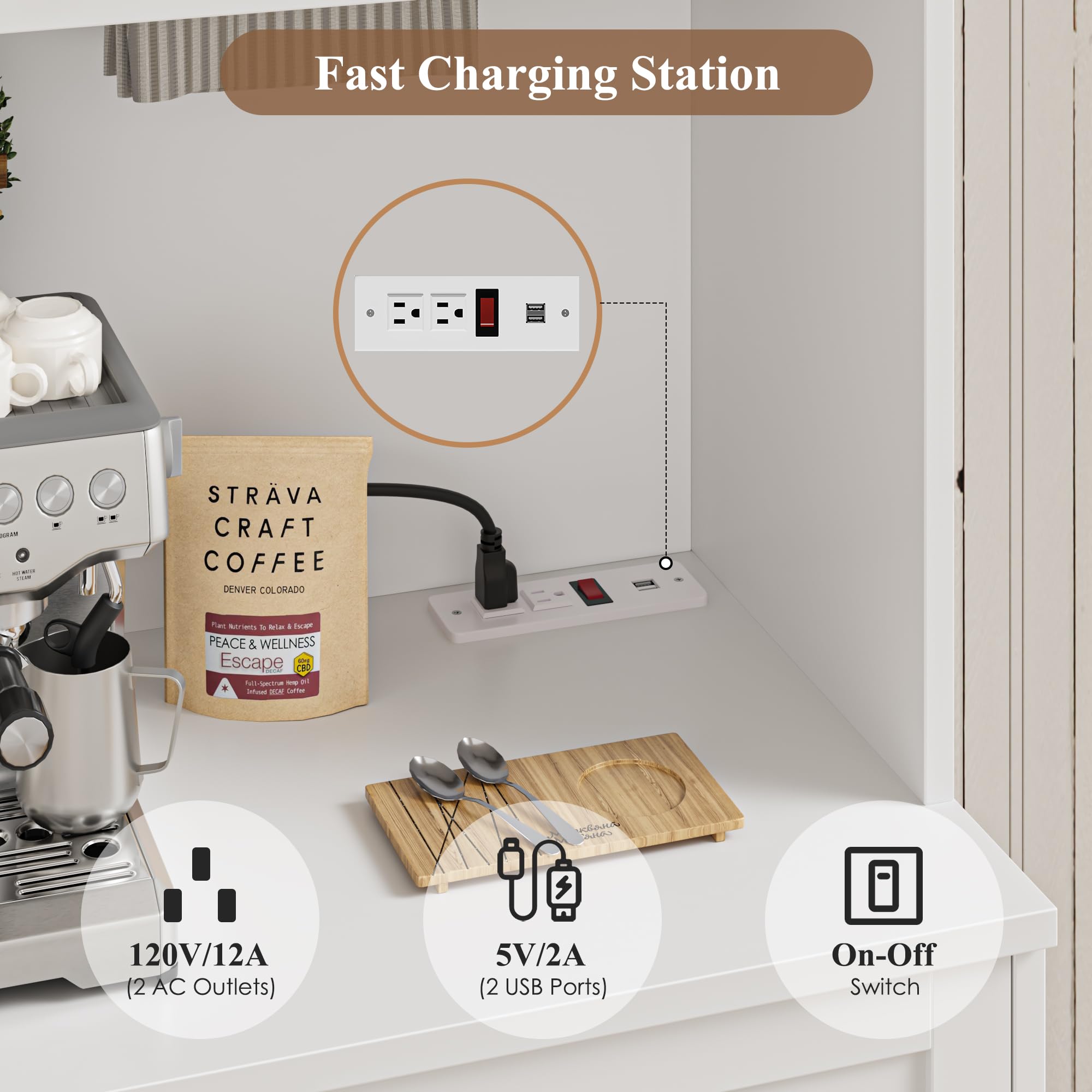 Kitchen Pantry Cabinet with Charging Station
