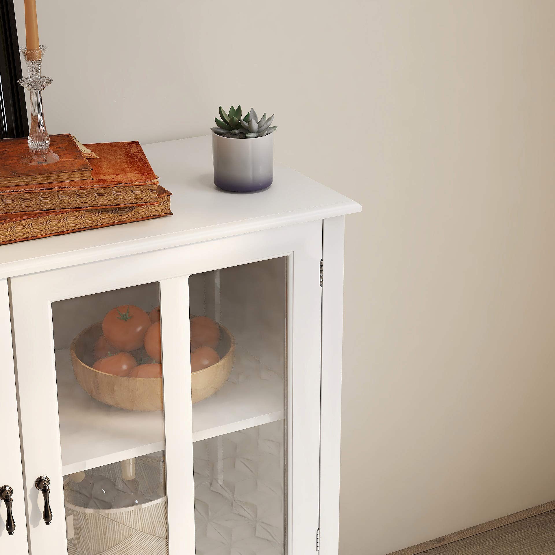 White Glass Door Buffet Cabinet with Drawer