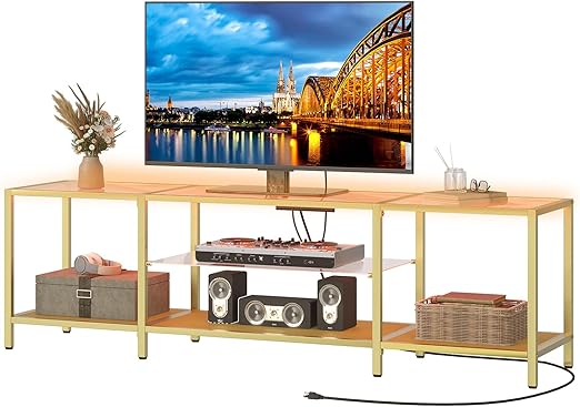 55 Inch Glass TV Stand with LED Lights