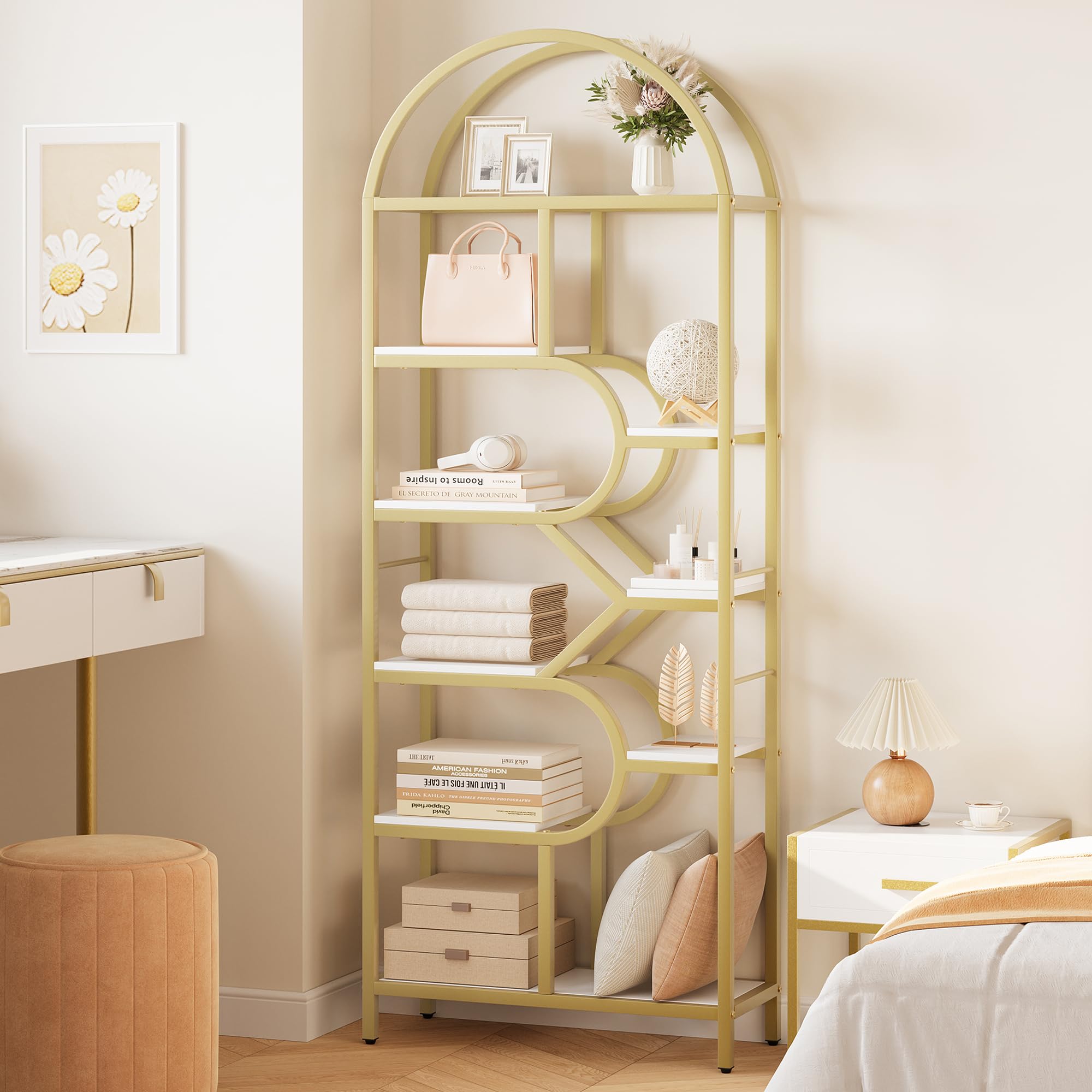 Arched Geometric Bookshelf 6 Tier Storage Display Rack