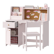 Kids Study Desk and Chair Set with Tiltable Desktop and Hutch