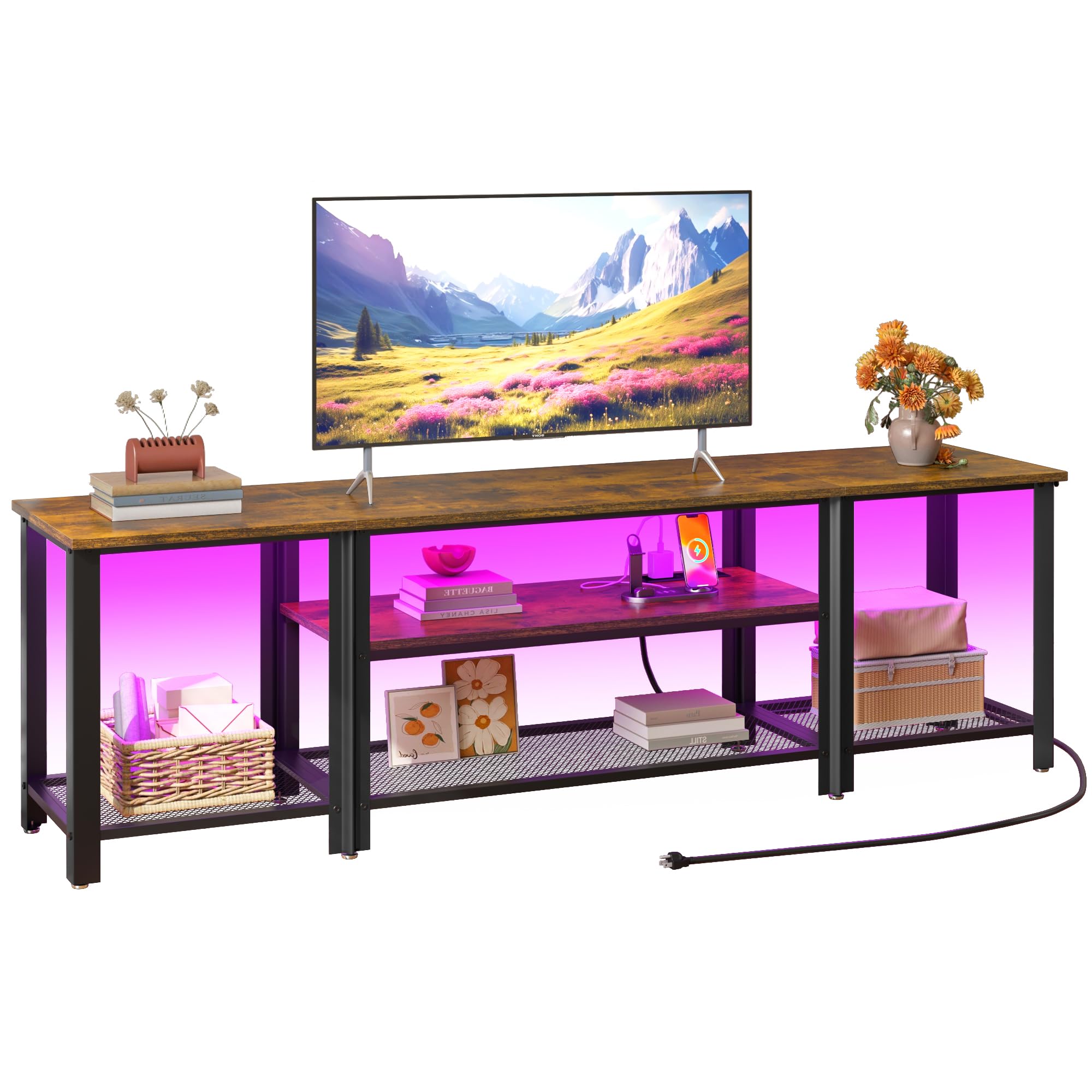 Industrial TV Stand with RGB LED Lights