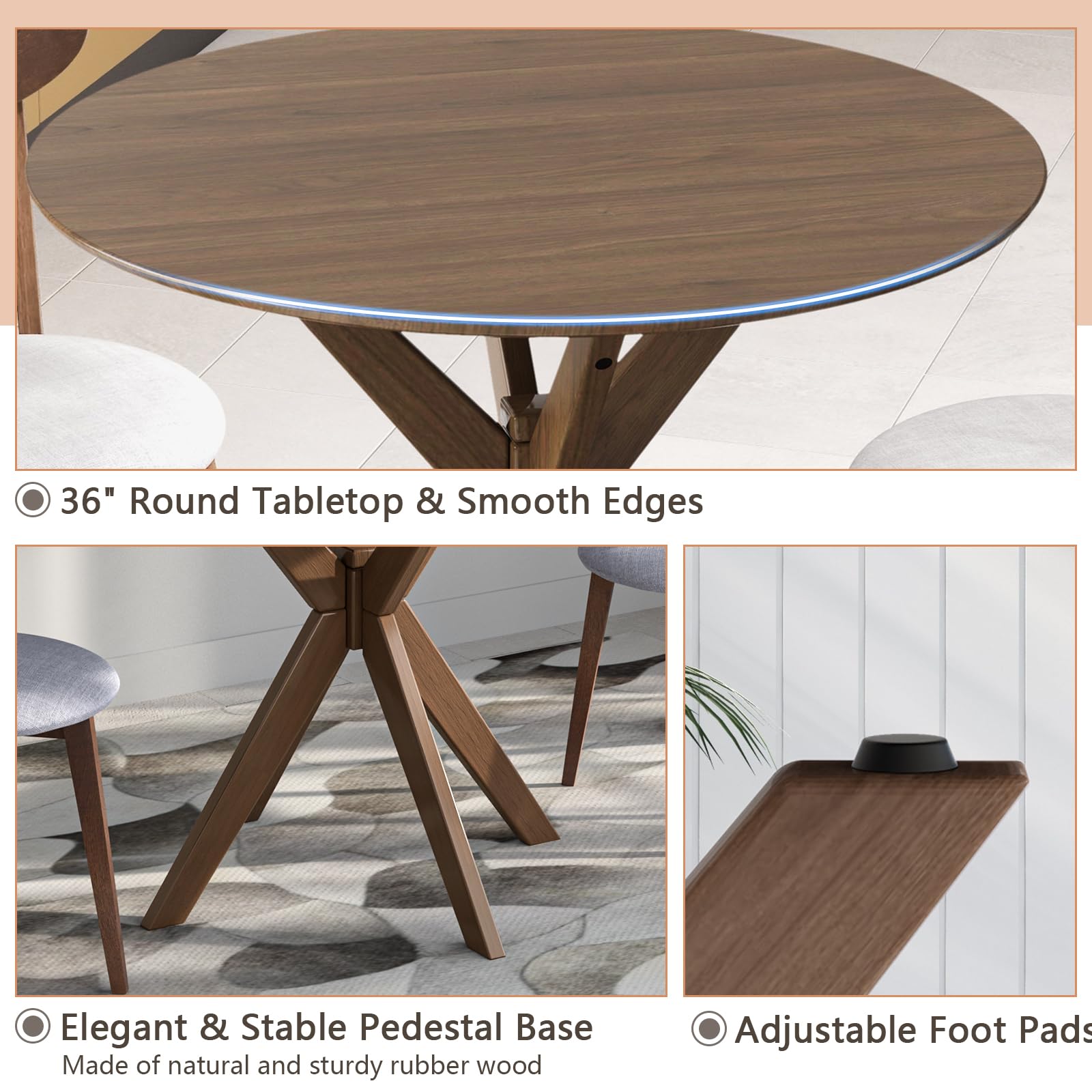 Mid-Century Modern Round Dining Table Set for 2