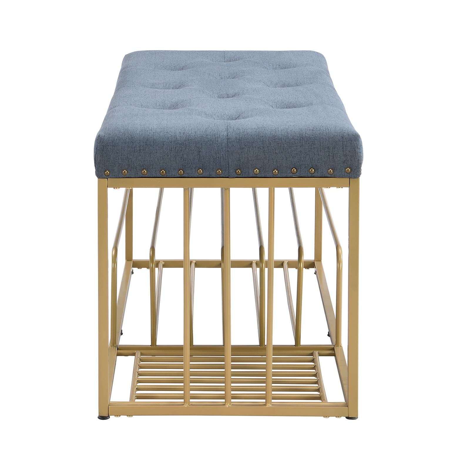 Upholstered Storage Bench with Shoe Rack