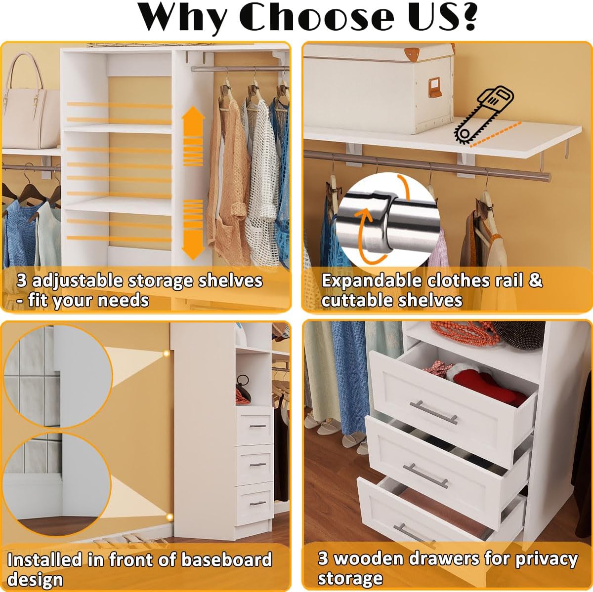Walk-In Closet Organizer System with Drawers