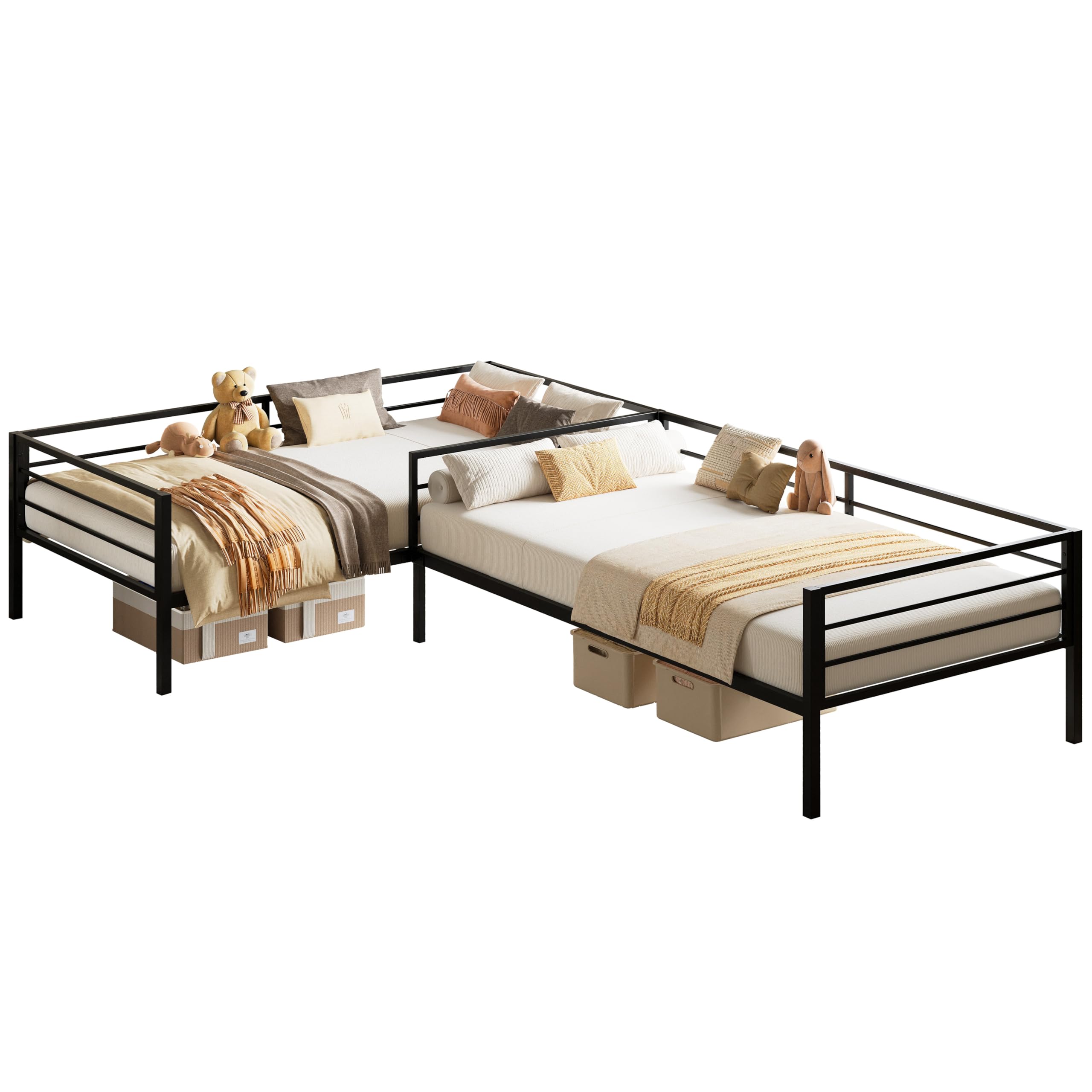 L-Shaped Twin Corner Bed Frame with Storage