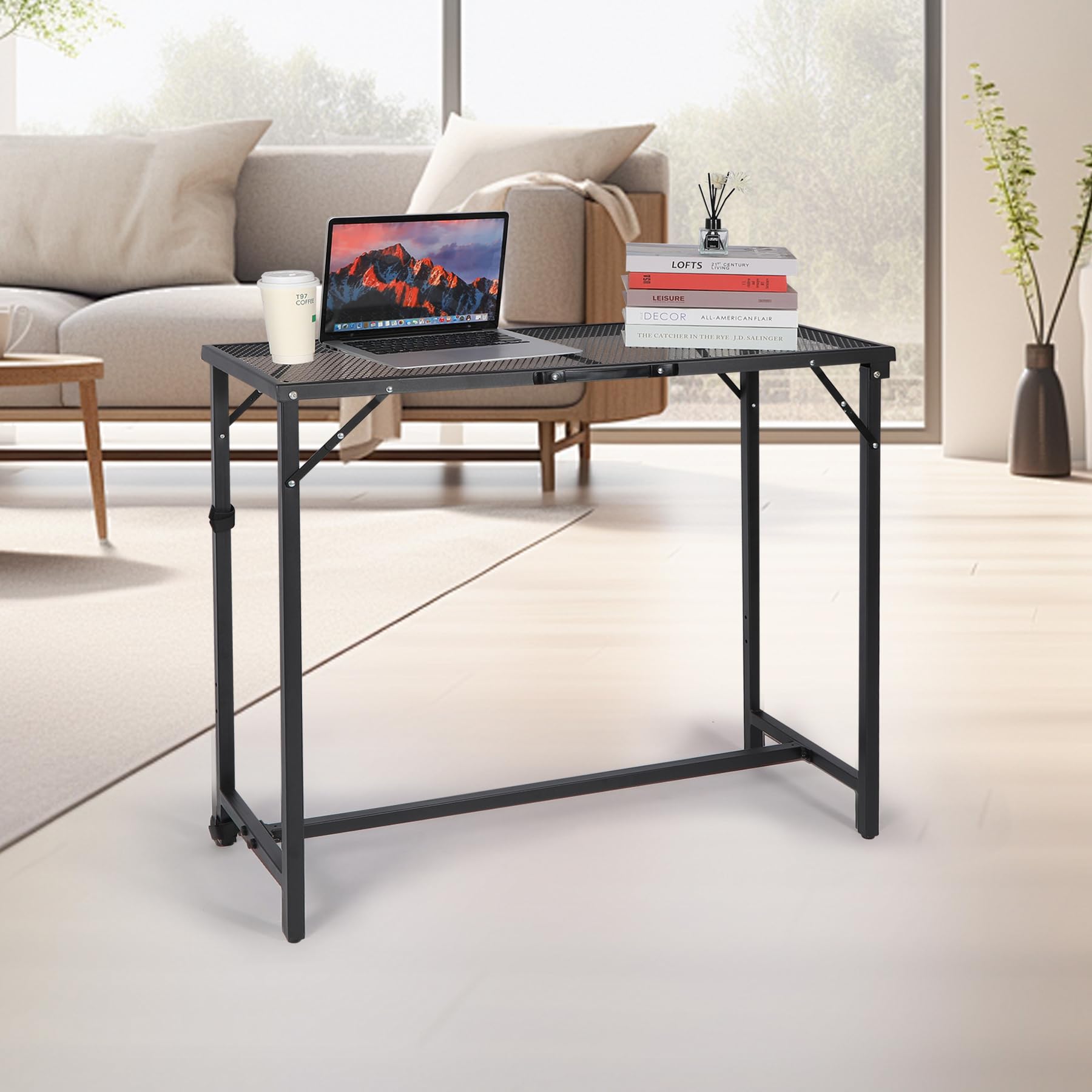 39 Inch Folding Outdoor Bar Table with Waterproof Mesh Top
