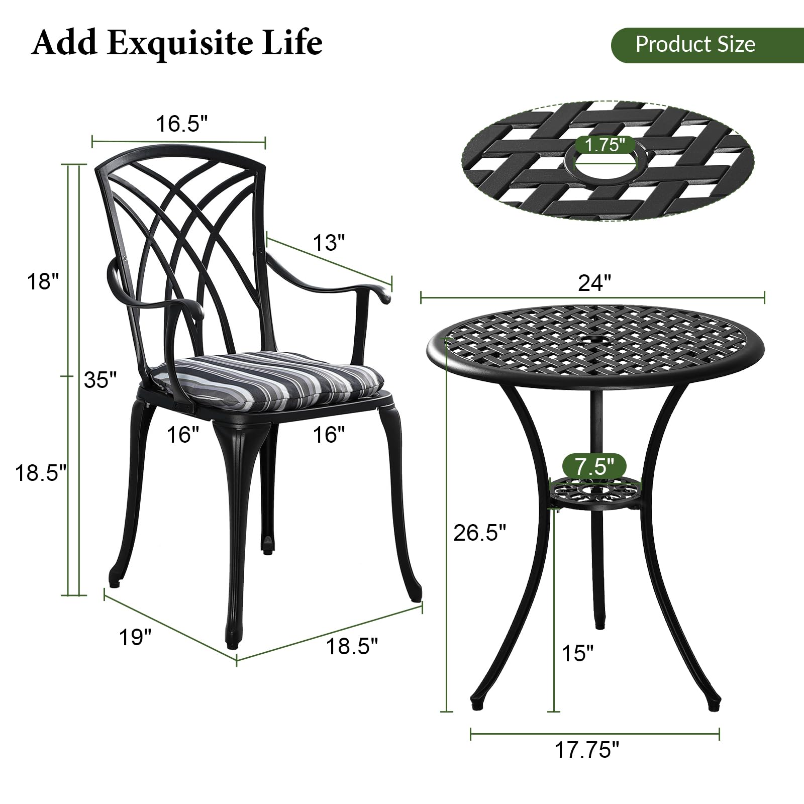 3-Piece Outdoor Bistro Set with Umbrella Hole