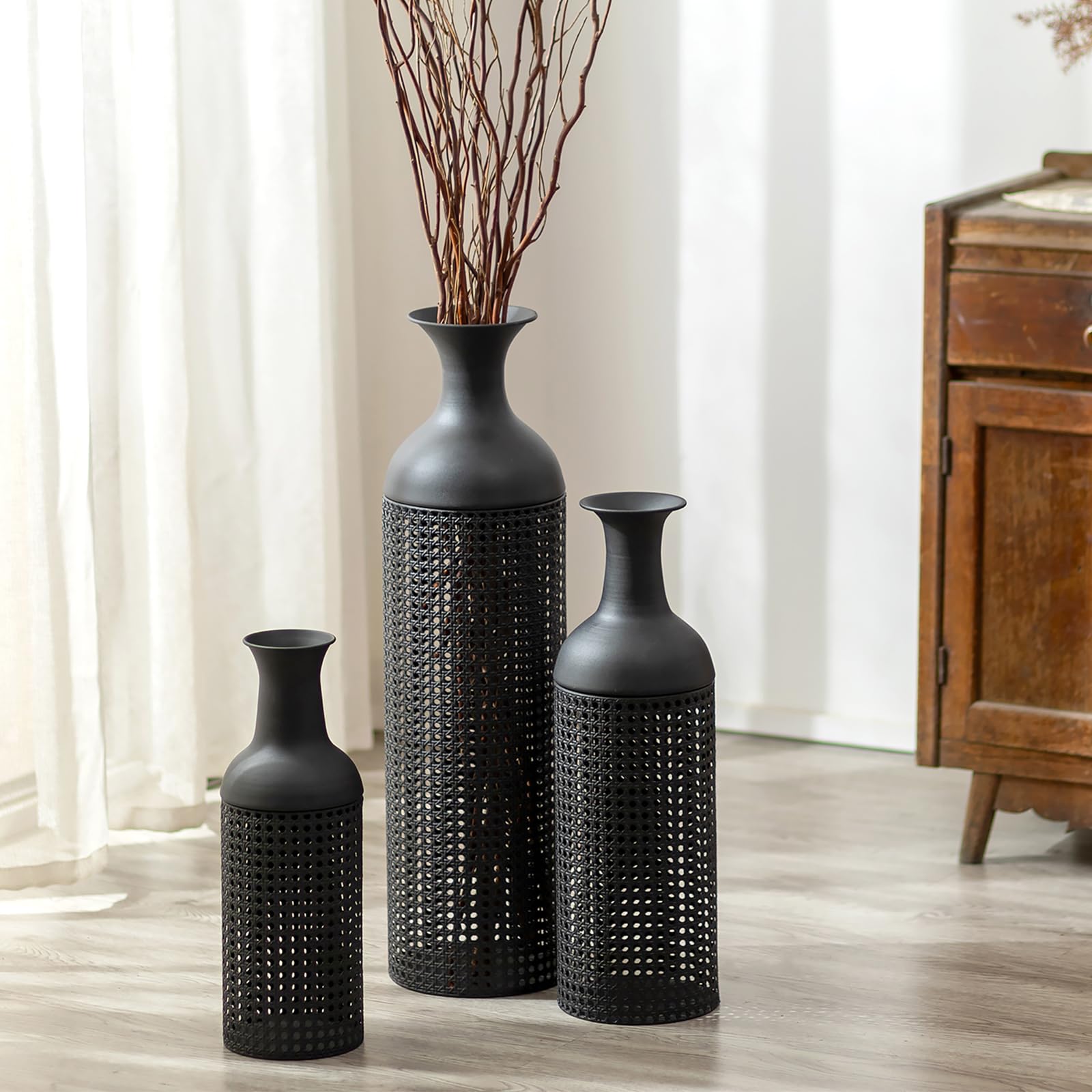Black Metal Floor Vases Set of 3