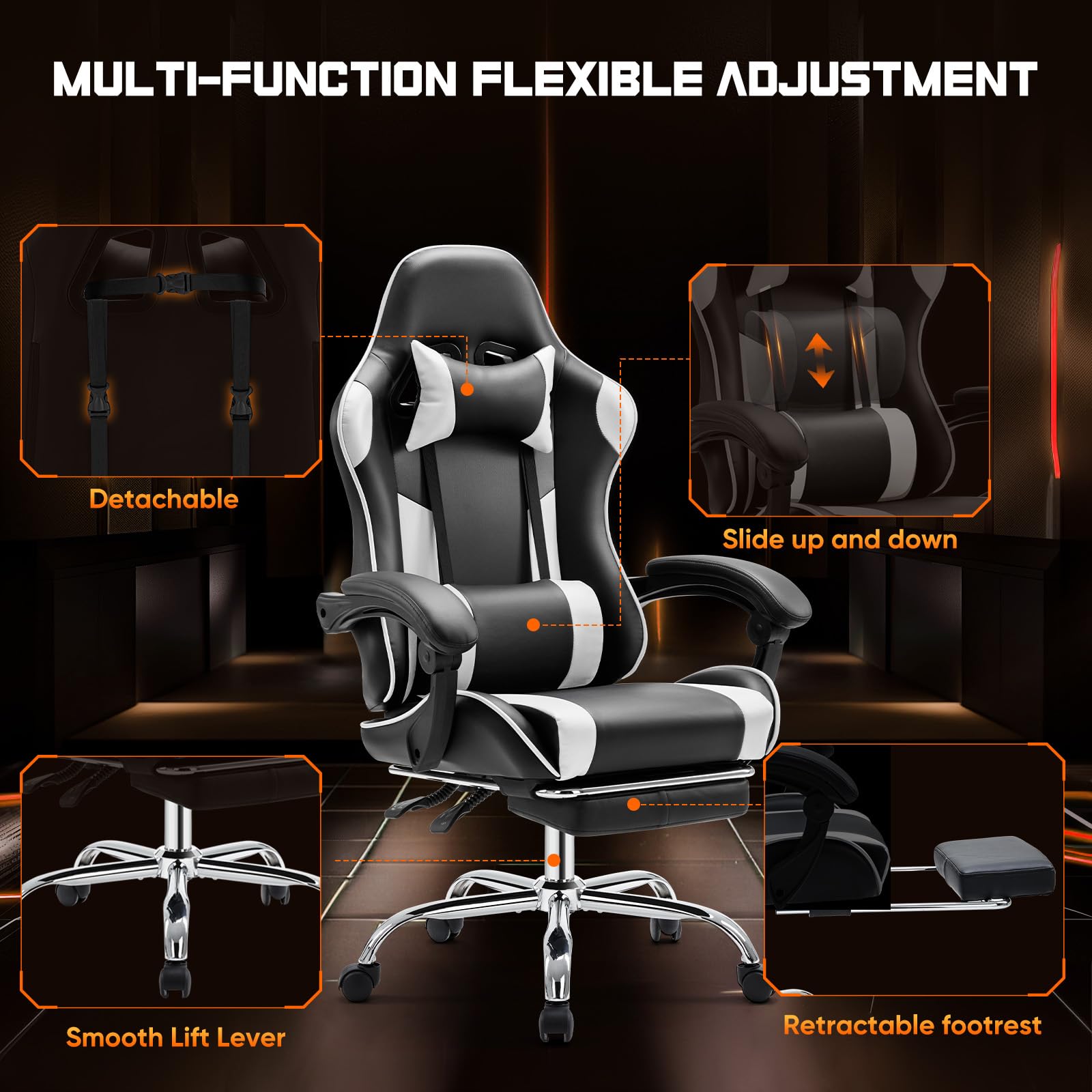 Ergonomic Gaming Chair with Footrest