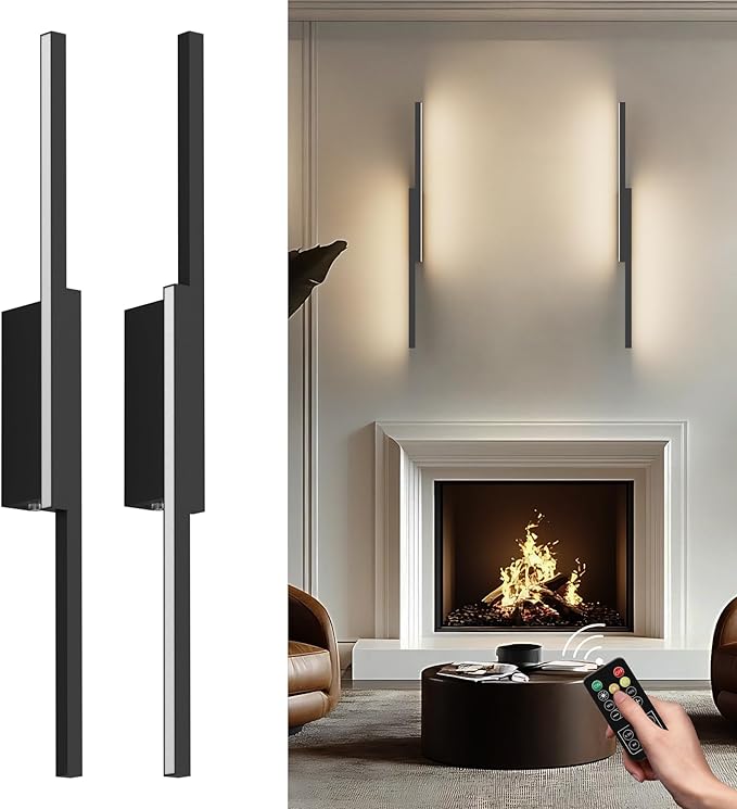 39.4" Black Battery Operated Wall Sconce Set of 2