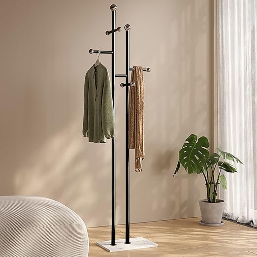 Coat Rack Freestanding with Marble Base - Heavy Duty Metal Corner Coat Tree