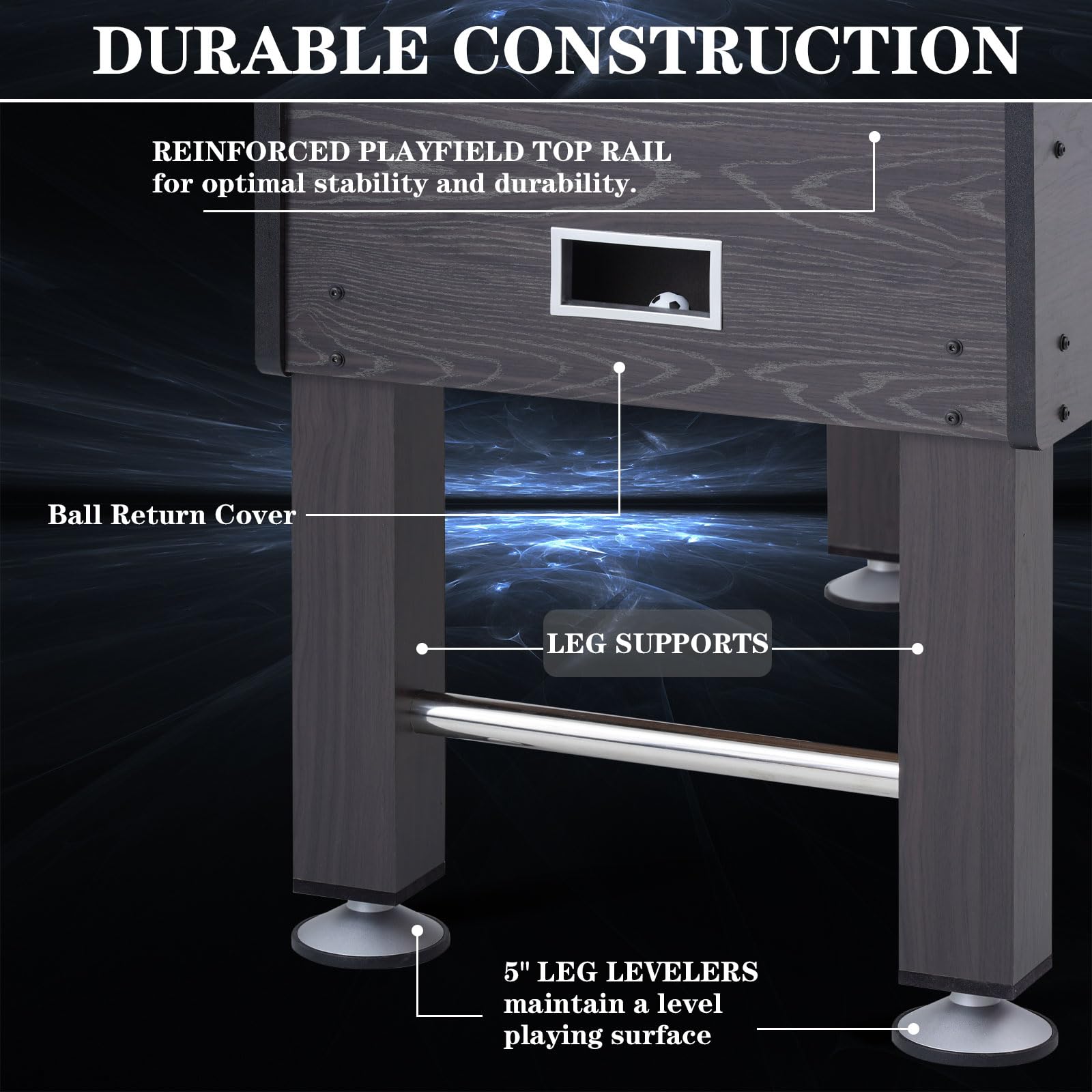 55 Inch Large Size Foosball Table for Adults, Kids, Competition Full Size Soccer Game Table Football Arcade with Leg Levelers, Heavy-Duty Legs & 2 Balls for Indoor Game Room (Brownish Wood Grain)