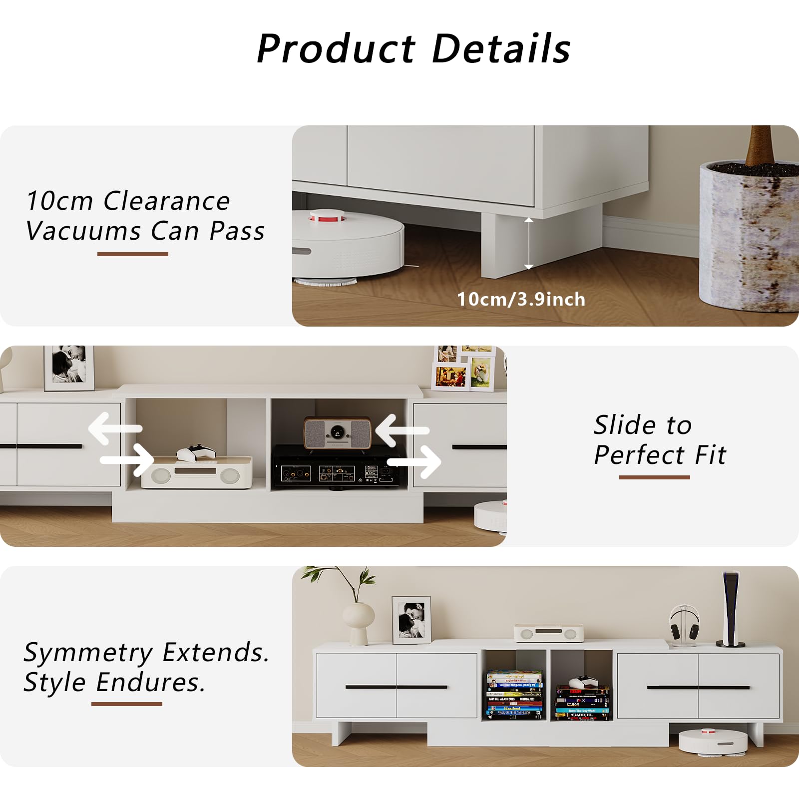 Extendable TV Stand for 67-90 Inch TVs with Storage Cabinets