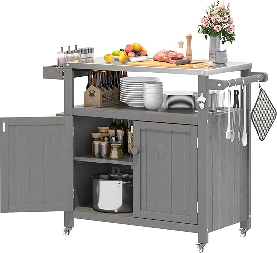 Weatherproof Outdoor Kitchen Island with Stainless Steel Top