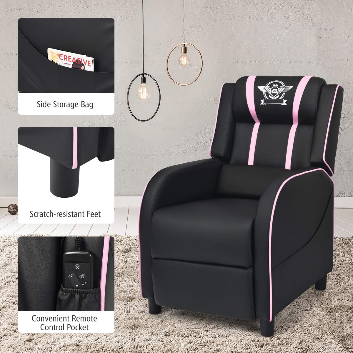 GORELAX Modern Massage Gaming Recliner Chair, PU Leather Home Theater Recliner Chairs w/Footrest and Massage, Racing Style Sofa Chair for Living Bedroom Gaming Room
