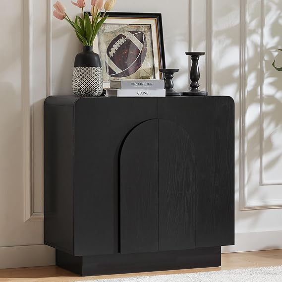 Curved Sideboard Buffet Cabinet with Adjustable Shelves