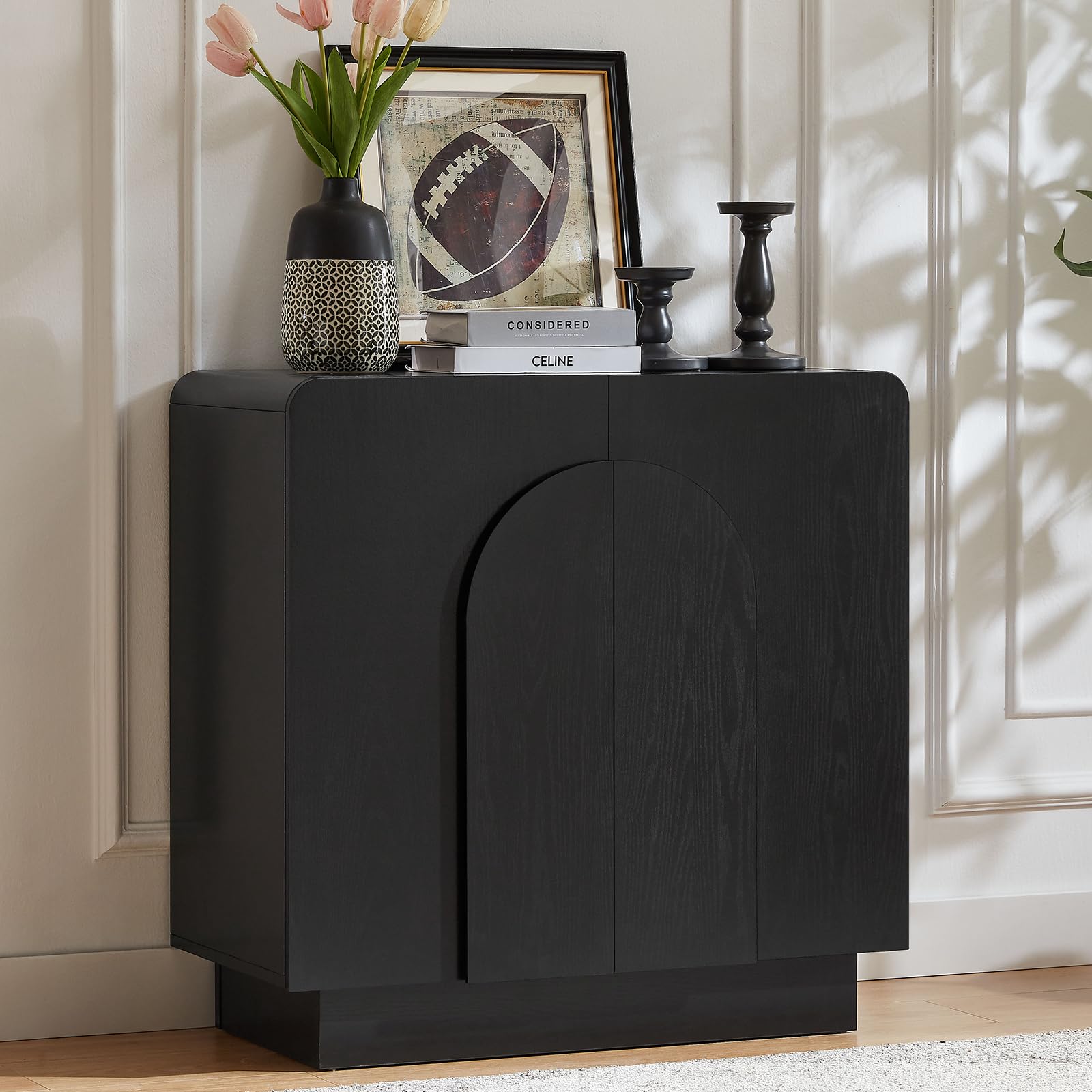 Curved Sideboard Buffet Cabinet with Adjustable Shelves