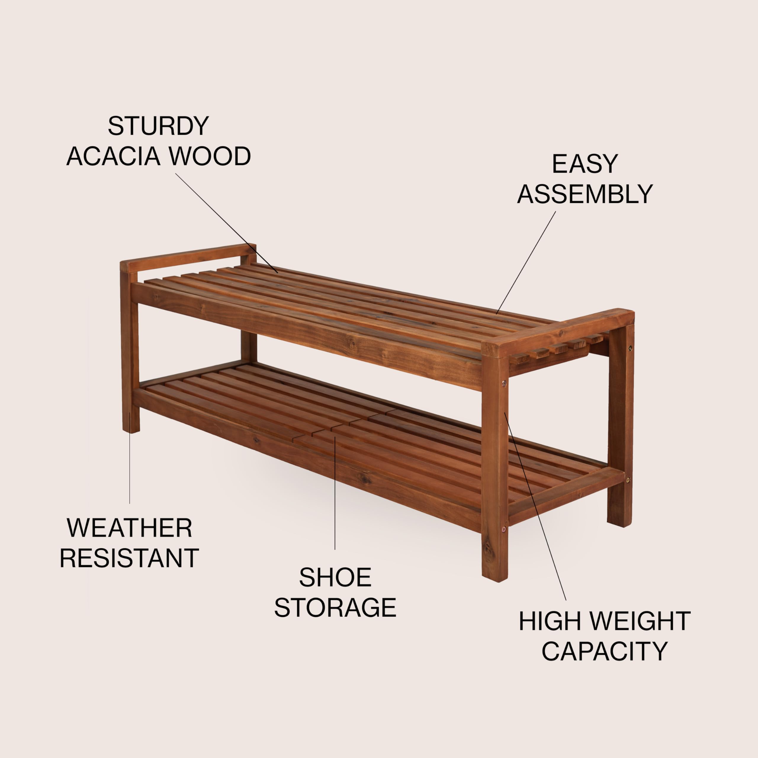 3-Seat Acacia Wood Outdoor Garden Bench