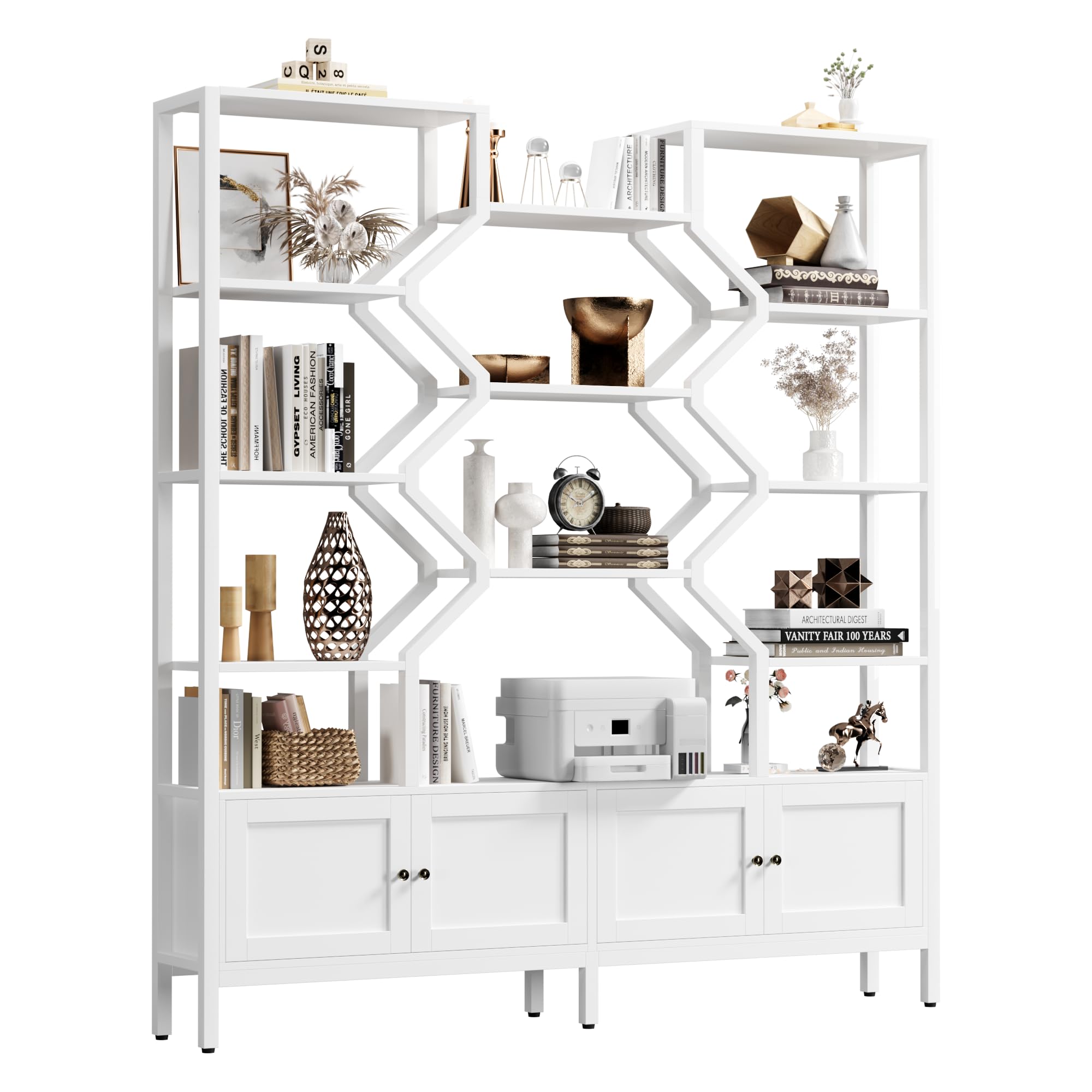 Tall 5-Tier Bookshelf with Storage Cabinet