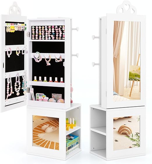 Kids Jewelry Armoire Cabinet with Mirror and Garment Rack