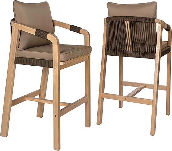 Porto Outdoor Bar Stool with Cushions and Armrests (Set of 2)