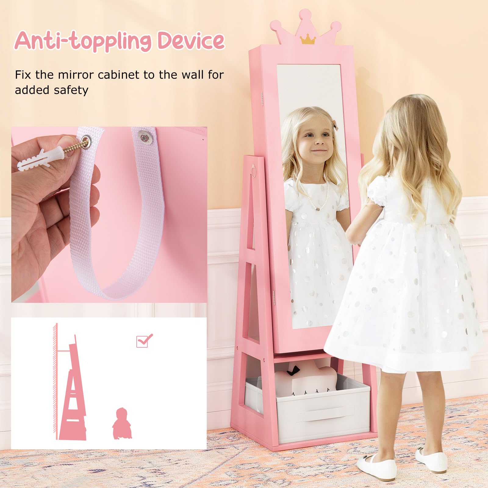 Kids Jewelry Armoire with Full-Length Mirror