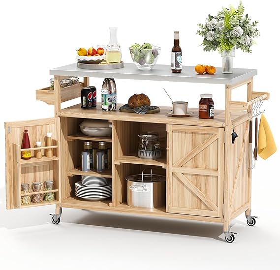 Outdoor Grill Cart with Storage and Stainless Steel Top