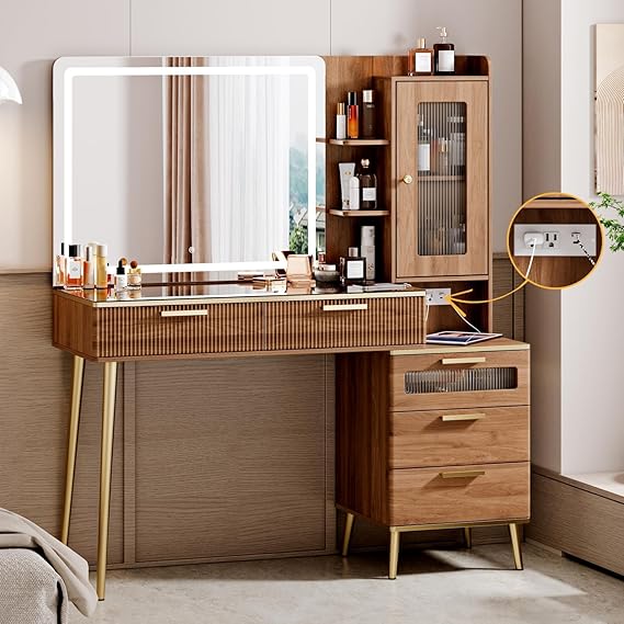 Vanity Desk with HD Lighted Mirror and 5 Drawers