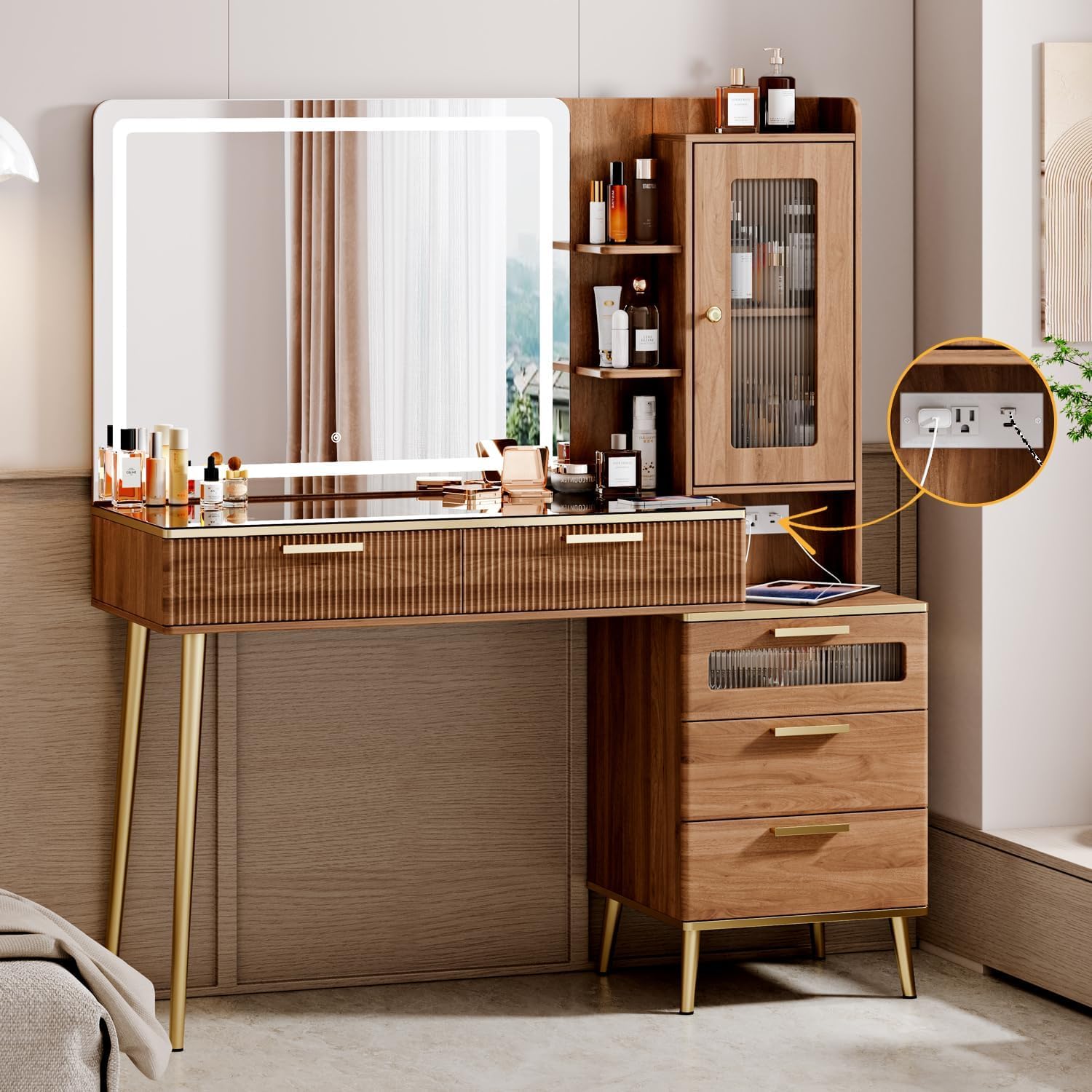 Vanity Desk with HD Lighted Mirror and 5 Drawers