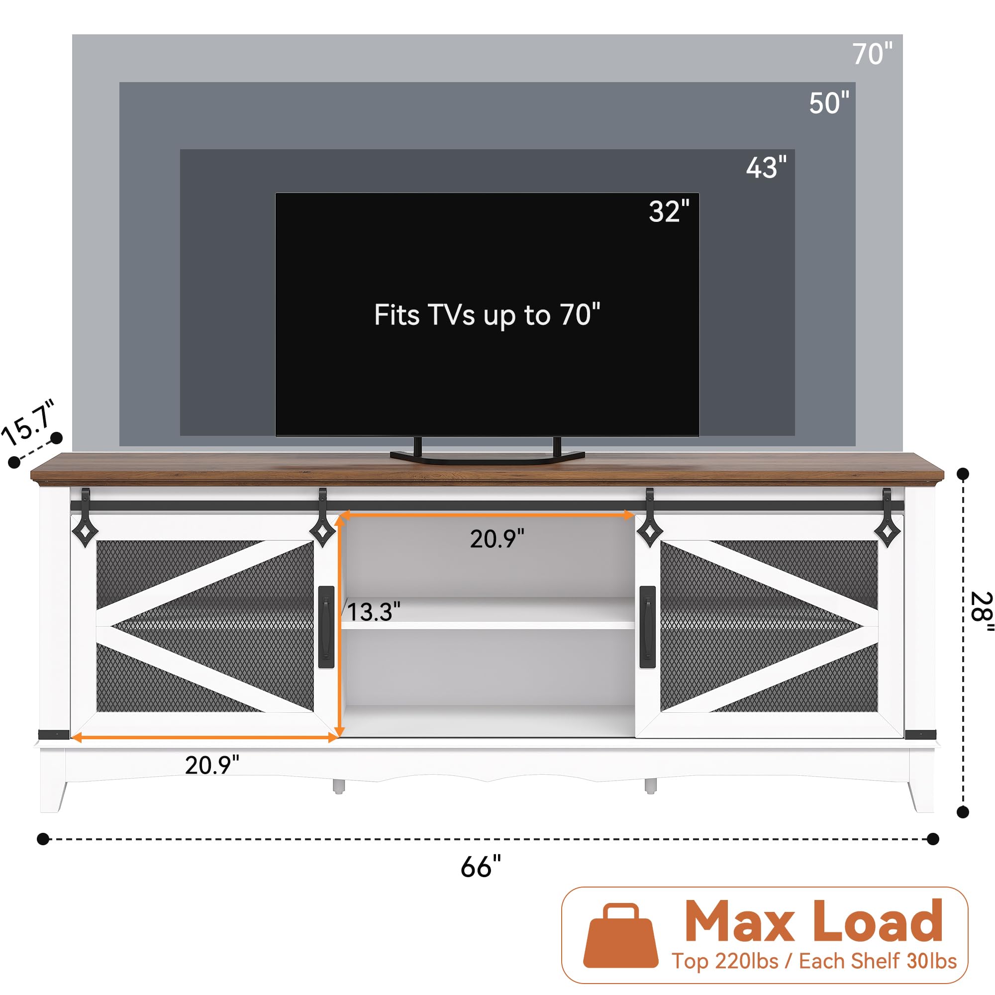 Modern TV Stand 65 Inch Entertainment Center with Sliding Barn Doors